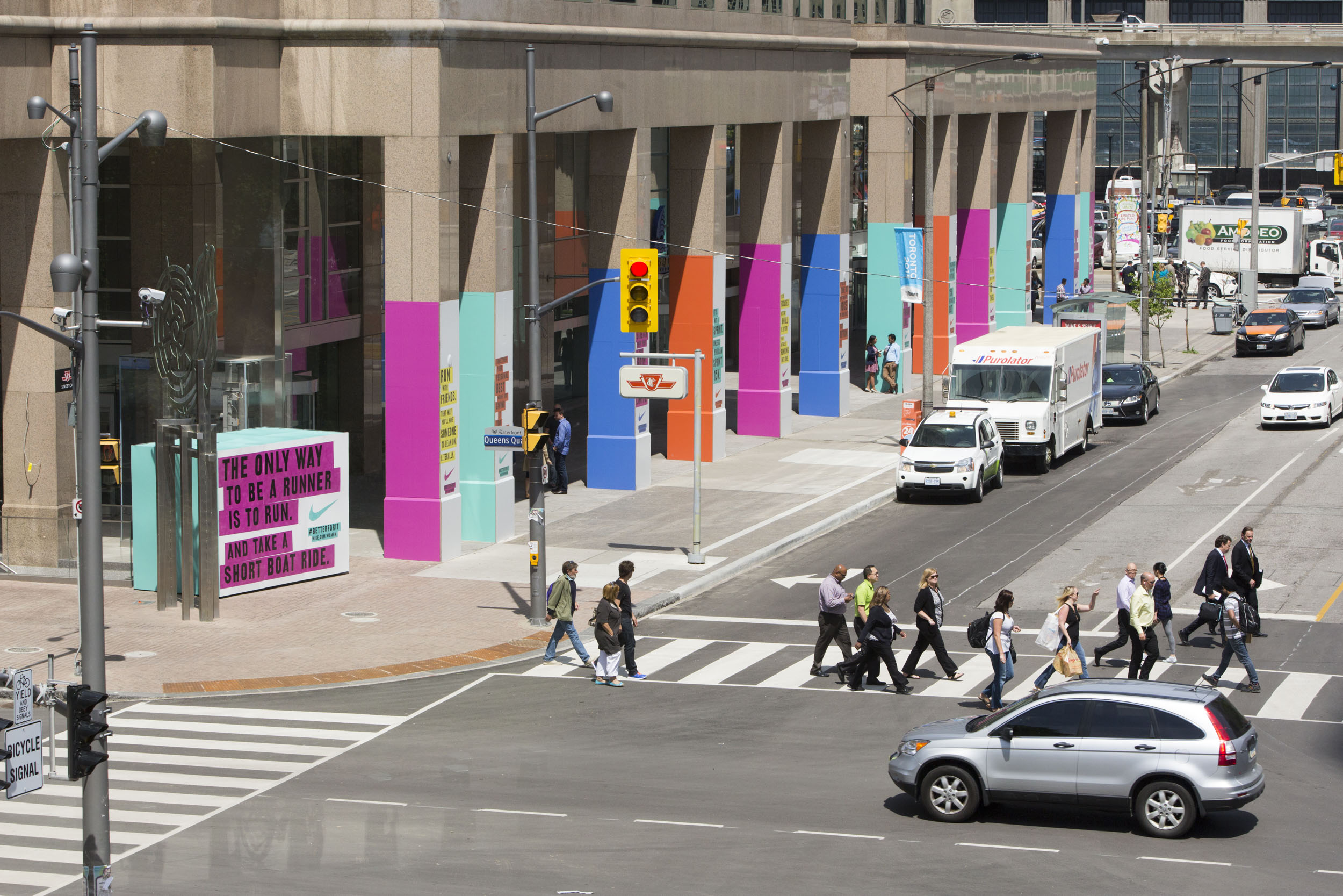 Nike — colourful column installation on street